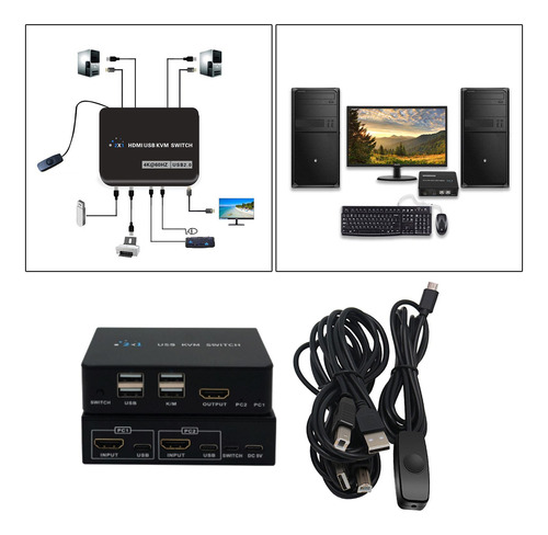 Conmutador Kvm Hdmi, Caja De 2 Puertos, Comparte 2