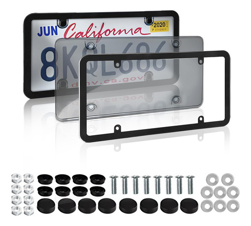 Par De Porta Placas Universal Automotriz Micas Trasparentes Color Rojo