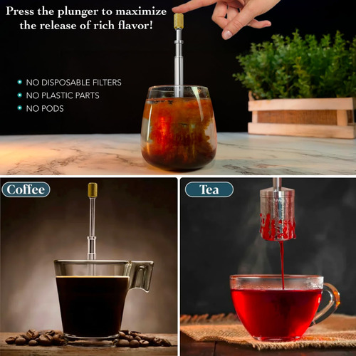 Cafetera Prensa Micro Portátil De Acero Inoxidable 3 En 1 Color