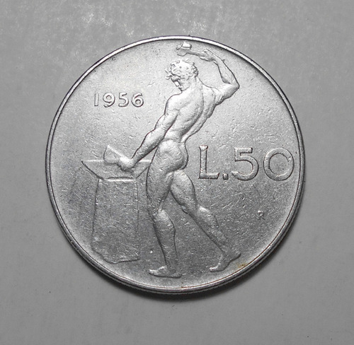 Italia 50 Liras 1956 R  Gran Moneda De Acero - Vulcano