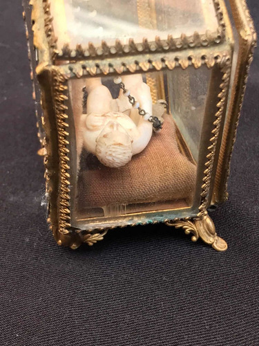 Niño Dios Miniatura Marfil Antiguo En Su Nicho (Usado)