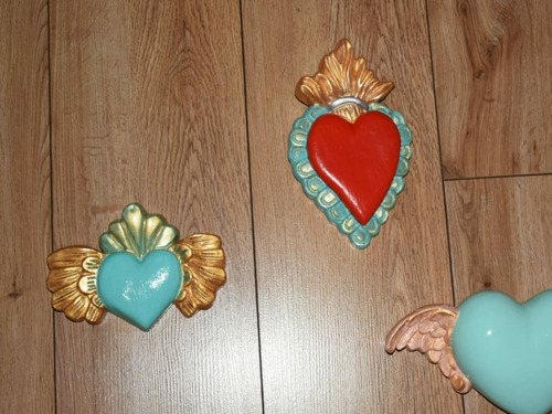 Imagen 6 de 9 de Corazón Alado Yeso Figura Adorno Regalo Pintado A Mano