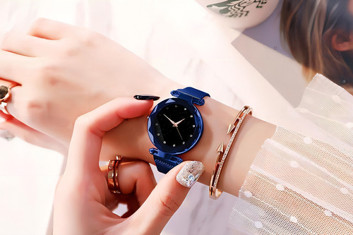 Reloj de pulsera magnético azul Strass Staruniverse