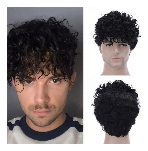 Pelucas Para Hombre Pelo Corto Rizado Negro