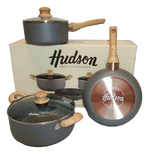 Batería Hudson Granito Cerámica Antiadherente 6 Piezas Ollas
