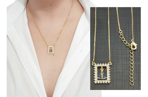 Colar Com Pingente Feminino Nossa Senhora Aparecida Banhado Cor Dourado