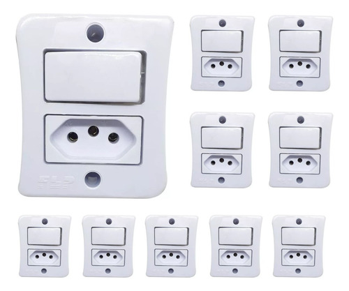 10 Caixa Interruptor Com Tomada 2p+t 10a Branco Sobrepor Flp
