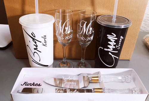 Kit De Boda Xv, Vasos, Copas Y Set De Pala Y Cuchillo