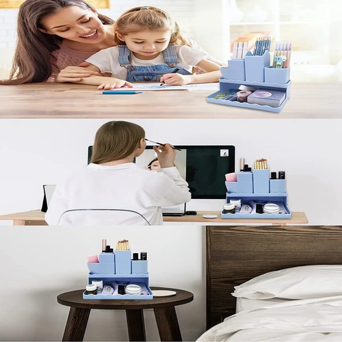 Organizador Boligrafos Lapices Maquillaje Multifuncional Color Azul