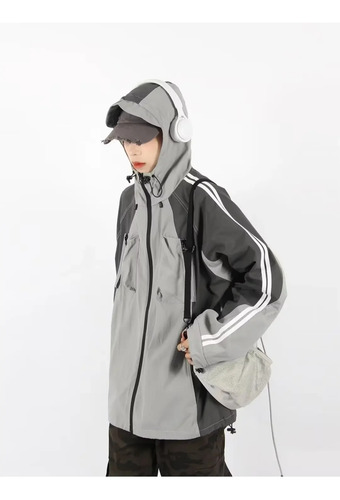 Chaqueta Cortavientos Con Capucha Y Bloques De Color Para Ho