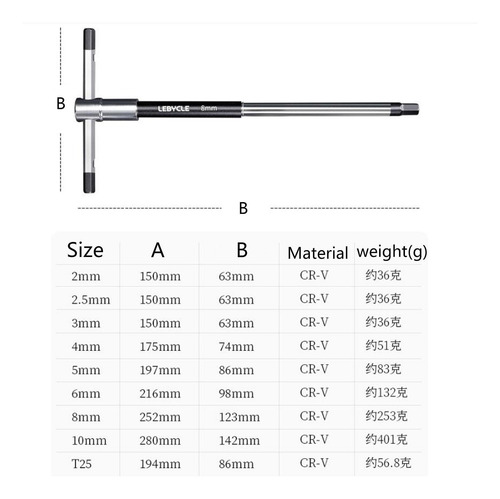 T Manejar Llave Hexadera Allen Llave Liviana Para 4 Mm