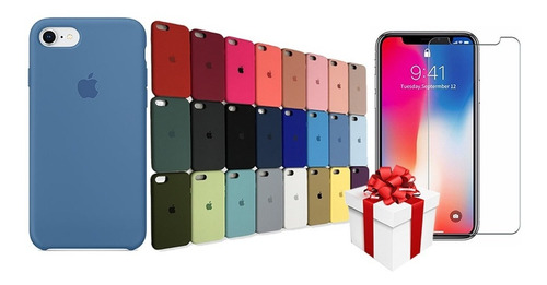 Imagen 1 de 4 de Silicone Case iPhone SE 2020 Protector + Vidrio Templado