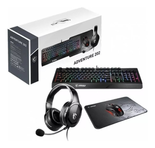 Kit Gamer Combo Teclado Mouse Auriculares Pad Msi Adventure Color Del Teclado Negro