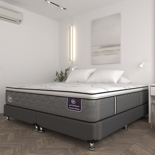 Colchón King Size Serta Confort Natural Foam + Base Cama Color Gris