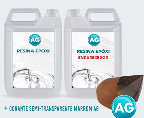 Resinas Epóxi 1kg + Corante Semi-transparente Marrom Alta Es