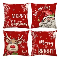 Comprar Kit X4 Fundas De Almohadones De Navidad 45x45 Cms En Lino