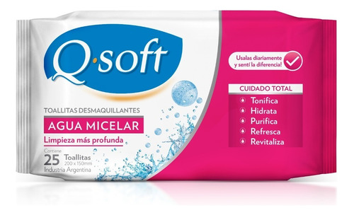 Toallitas Desmaquillantes Q-soft Agua Micelar X 25 Un.