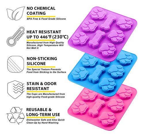Paquete De 3 Moldes De Silicona Con Forma De Pata Y Hueso