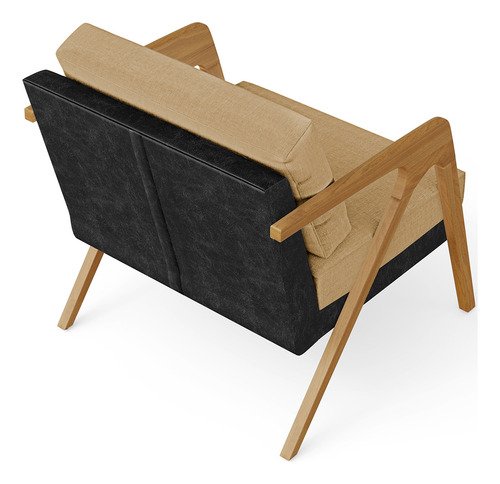 Poltrona Decorativa Pietra Couríssimo Preto Linho Bege Esc Cor Bege-escuro Desenho Do Tecido Liso