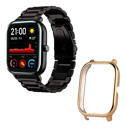 Combo Correa De Eslabones + Case + Mica Para Amazfit Gts