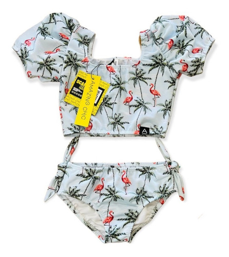 Imagen 2 de 5 de Malla Bikini Princesa Niña Uv Upf50+ Top + Bomb Flamenco