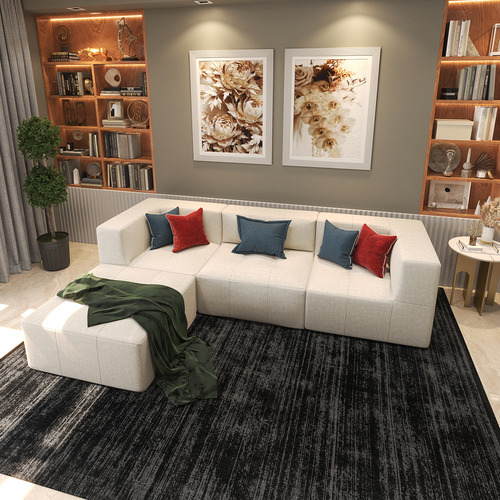 Sofá Modular De 3 Lugares Em Bouclé Nude/bege Com 2 Braços, Extensão De Assento Bilateral Chaise E Estilo Contemporâneo Para Sala De Estar