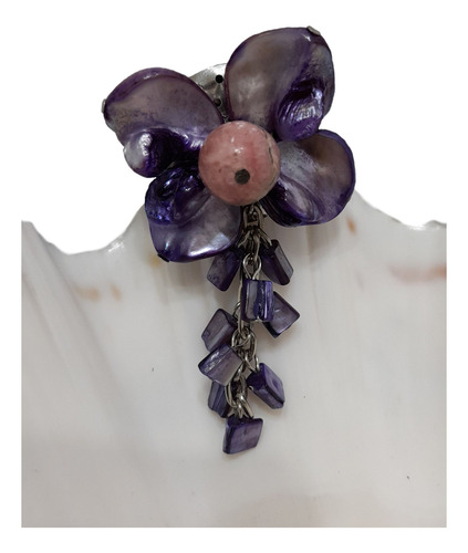 Sap2513 Prendedor Flor De Rodocrosita Y Madreperla Violeta