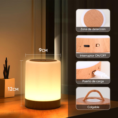 Lámpara De Noche Tactil Recargable, Luces Led Para Cuarto