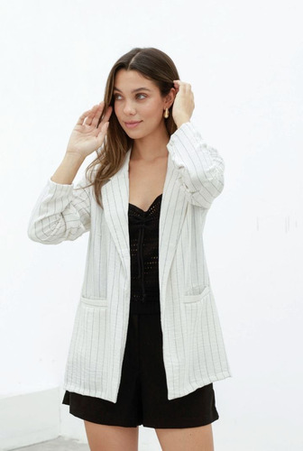 Blazer Sastrero De Lino Rayado Tendencia Talle S - L Vy