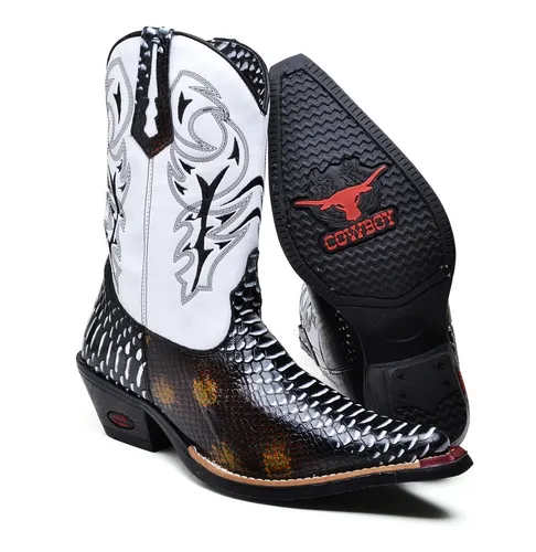 Bota Texana Masculina Country Cano Alto Bico Fino Cobra