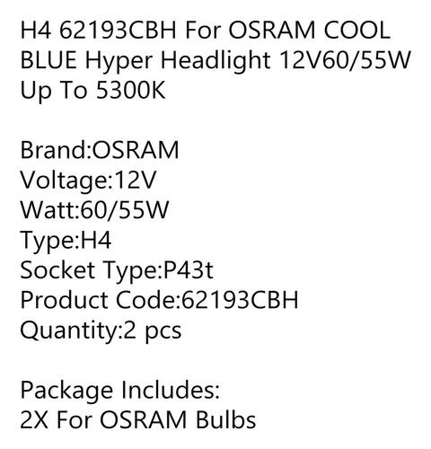 H4 62193cbh Para Farol Osram Cool Blue Hyper