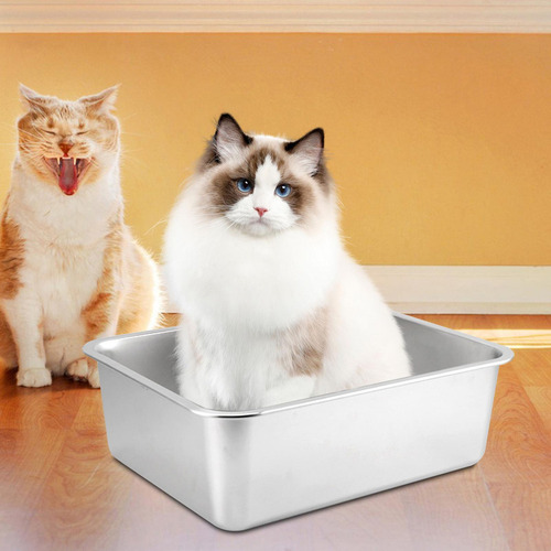 Caja De Arena Para Gatos De Acero Inoxidable, Bandeja