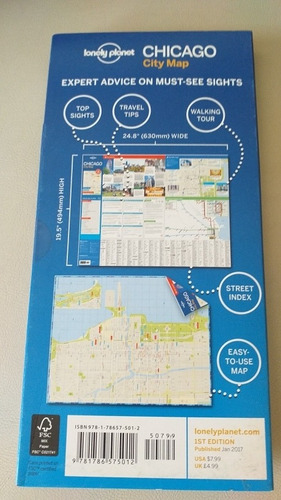 Chicago City Map, Lonely Planet ( Mapa). Edición 2017.