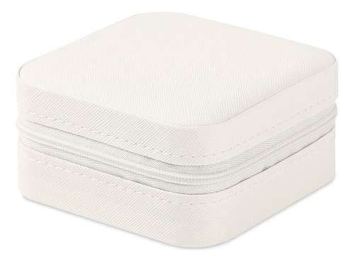 Alhajero Joyero Portátil Símil Cuero, Con Cierre Color Blanco