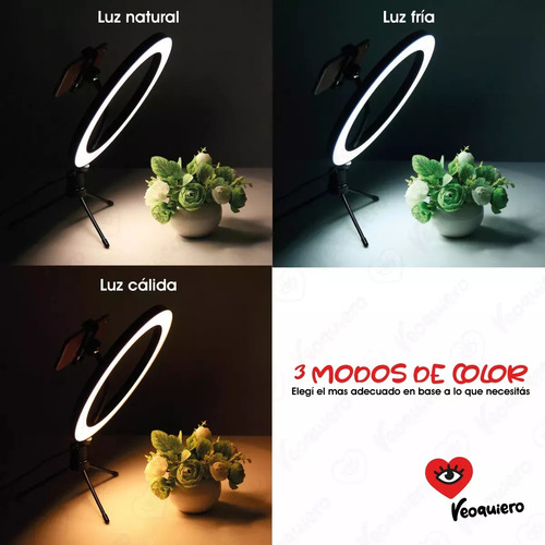 Combo 2 Tripodes Aro De Luz 26 Cm + Panel Fotografia Led Color Negro Veoquiero
