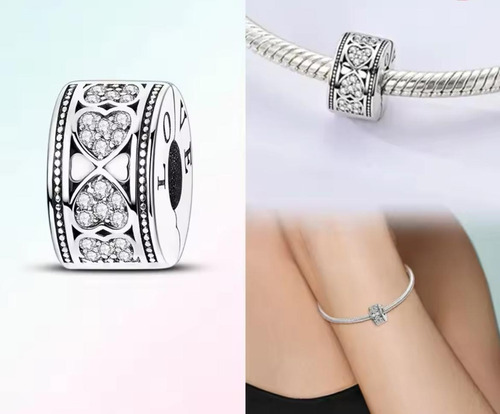 Charm- Plata 925 - Importado- Separador Dije Con Corazones Plata Con Cristales