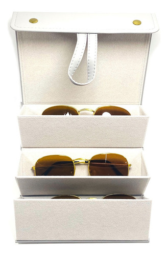 Estojo Organizador Portátil P/ 3 Oculos De Sol Viagem Cor Cinza
