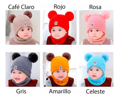 3 Set Conjunto Gorro Bufanda Bebé Redondos Oso Invierno Frío