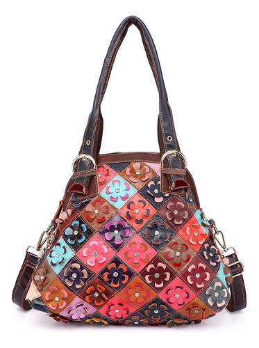 Amviks 3d Flor Colorido Patchwork Hobo Bolso De Cuero Bolso De Hombro Colorido Diseñador Bolso De Viaje Trabajo Bandolera Carteras