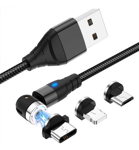 Qw1 Cargador Cable Largo 2m Magnetico 3 En 1 Tipo C Micro