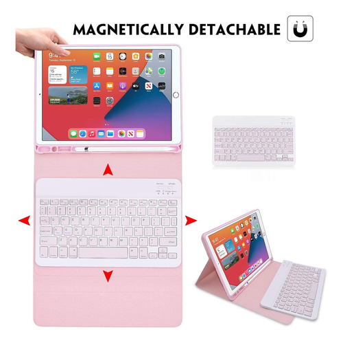 Funda Con Teclado Inalámbrico Para iPad 7 8 Y 9 De 10.2 Rosa