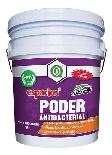 Imagen 1 de 6 de Pintura Antibacterial / Interiores Y Exteriores / Blanco 19l