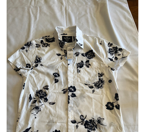 Camisa Hollister Manga Corta Flores Negras Algodón Talla Ch