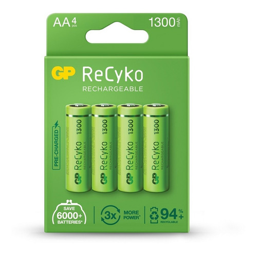 04 Pilhas Aa Recarregável 1300 Mah Gp Recyko 01 Cartela