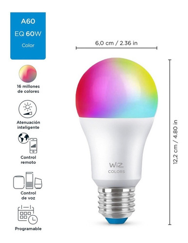 Imagen 2 de 6 de Pack 2 Amp Wiz Multicolores E27 Wi-fi Bt Matter Google Alexa