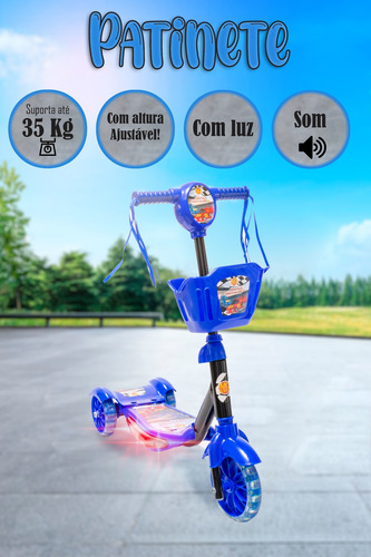 Patinete Desenho De Carrinho Suporta Até 35kg E Capacete