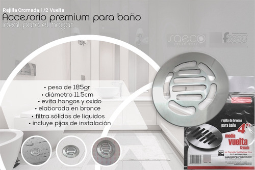 Rejilla Coladera Bronce Cromada Media Vuelta
