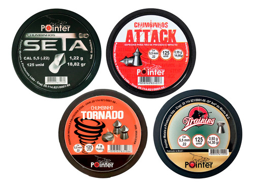 Chumbo 5.5mm Bala .22 Carabina Espingarda Kit 4 Caixas 125un