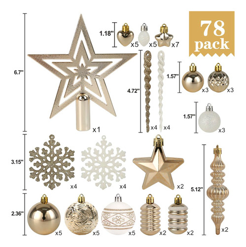 Paquete 78 Adornos Bolas Inastillables Árbol Navidad Blanco
