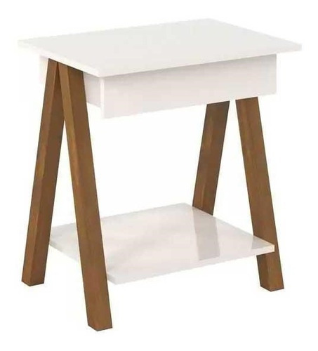 Mesa De Cabeceira 1 Gaveta Ofertamo Amadeirado/off White Acabamento Brilhante Cor Branco